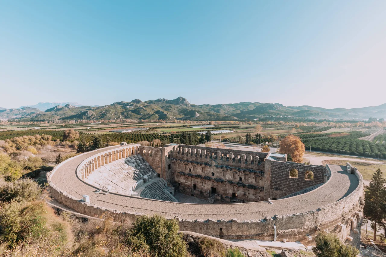 The Roman theatre of Aspendos and surrounding countryside
