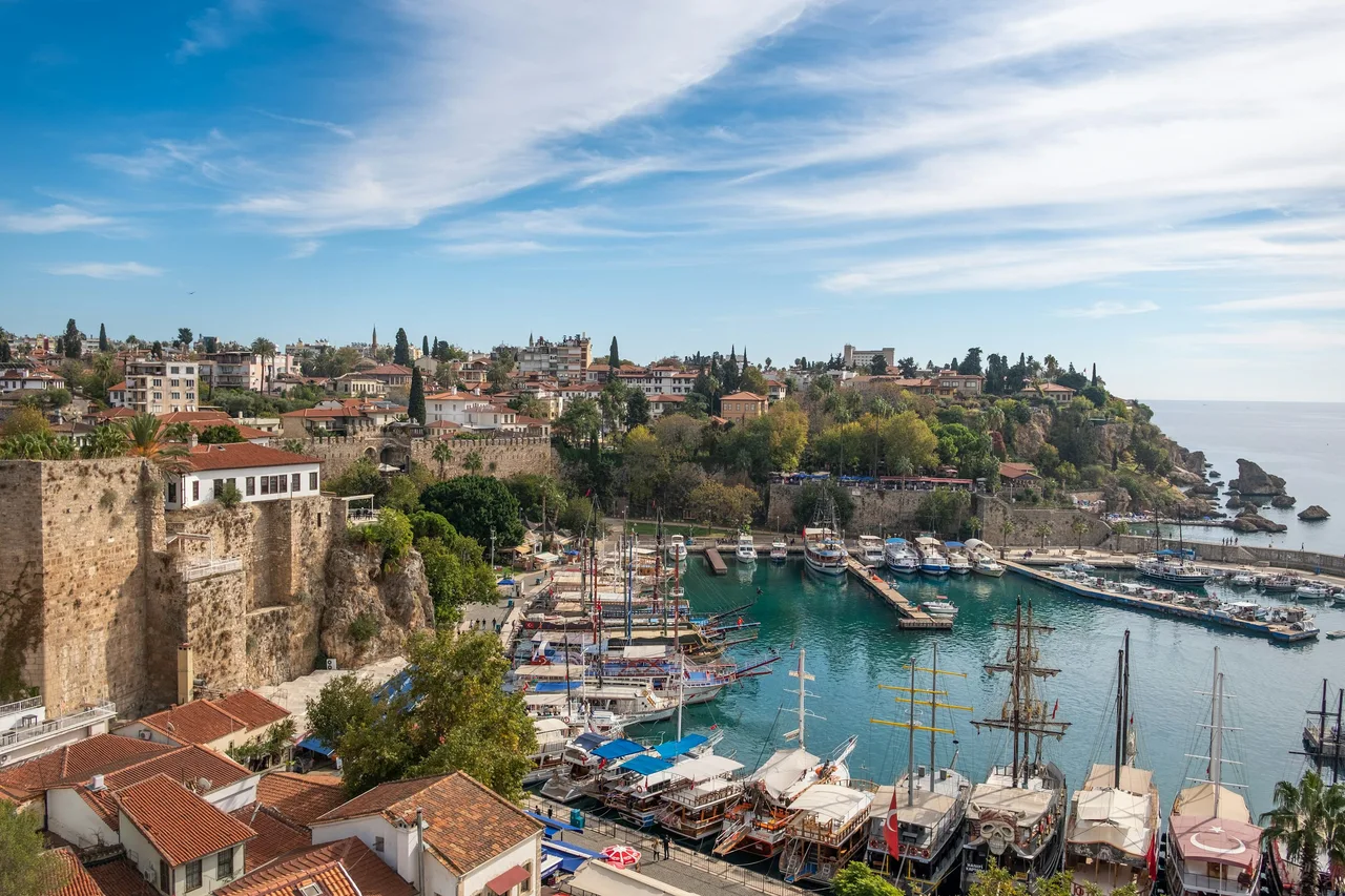 Antalya’s old harbour beneath the cliffs and historic town