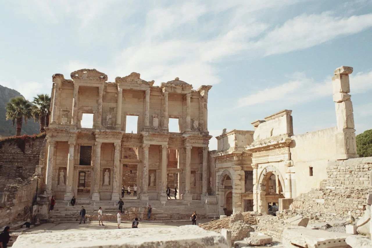 The Library of Celsus and ancient stonework at Ephesus