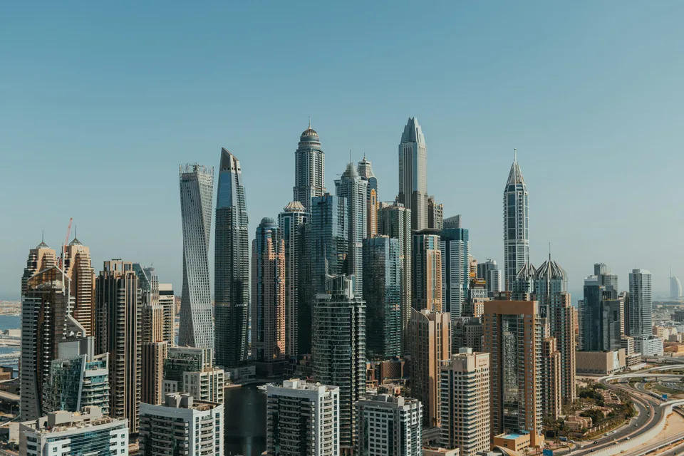 Clusters of high-rise towers in Dubai Marina