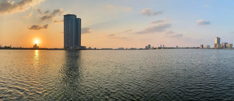 Sun setting over the waterfront in Ras Al Khaimah